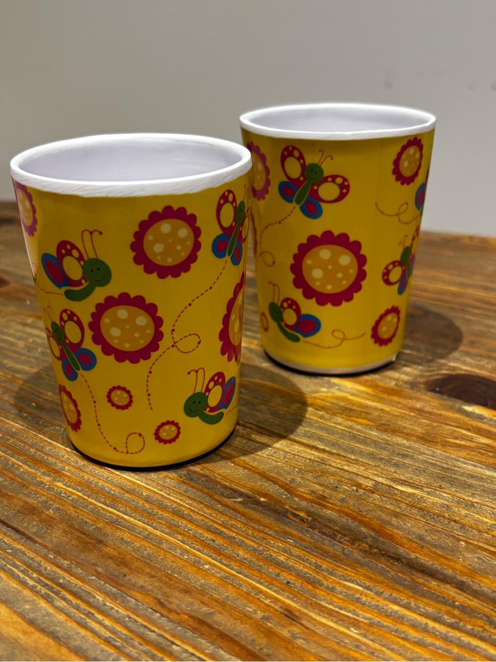 Bright Yellow Butterfly & Flower Cups